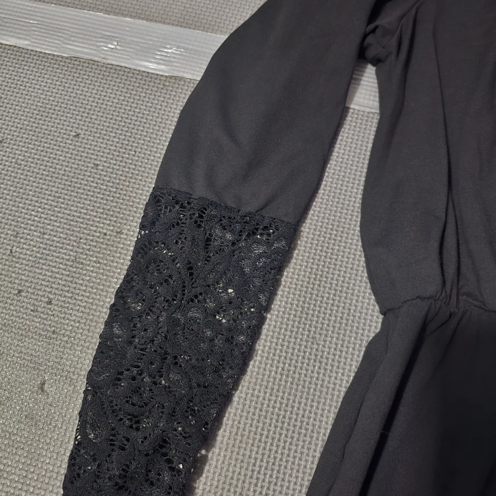 Black Asymmetric Lace Dress - Picture 3 of 3